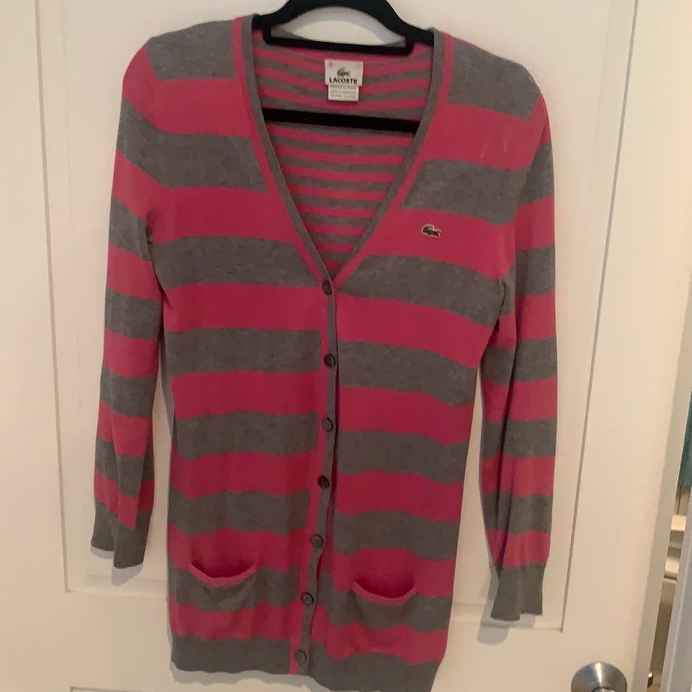 Stripped long Lacoste button down sweater